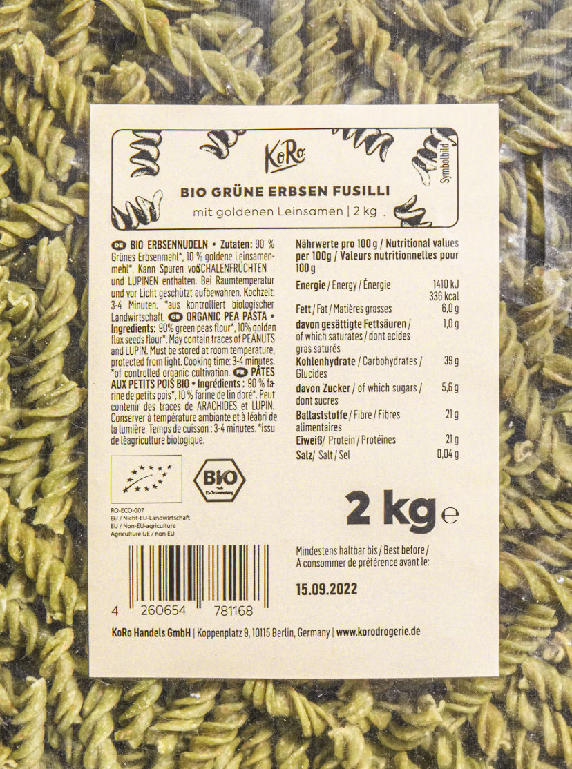 Bio Fusilli aus grünen Erbsen 2 Kg