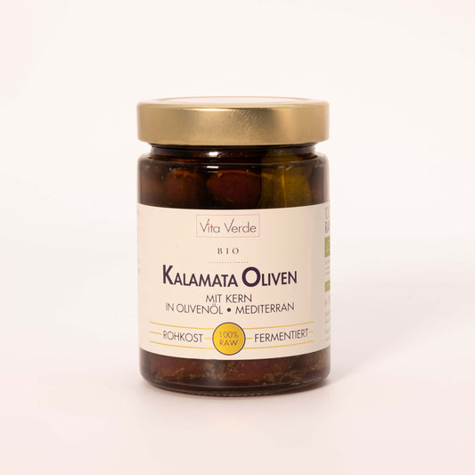 Vita Verde griechische Bio Kalamata Oliven mit Kern in Olivenöl mediterran, 330g