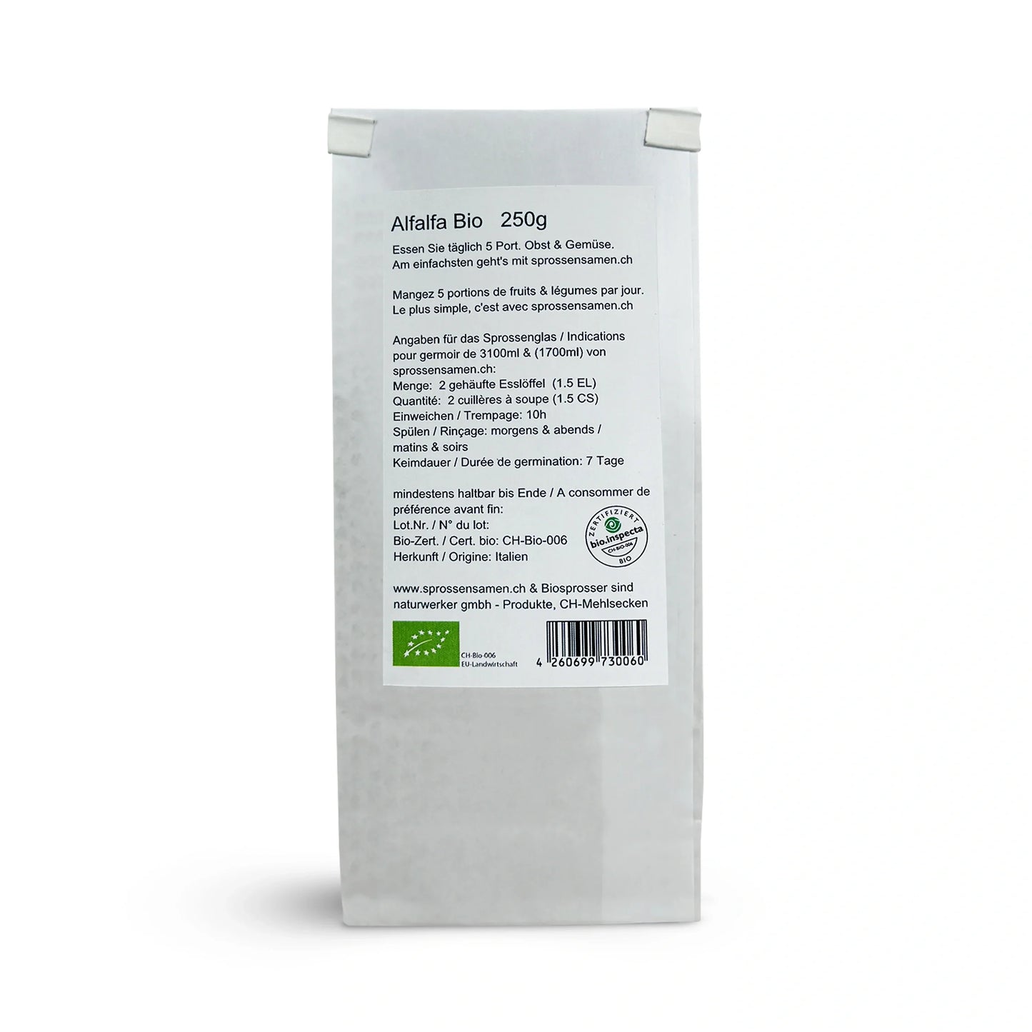 Bio Alfalfa Sprossen | Keimsaat für Microgreens & Keimglas 250g