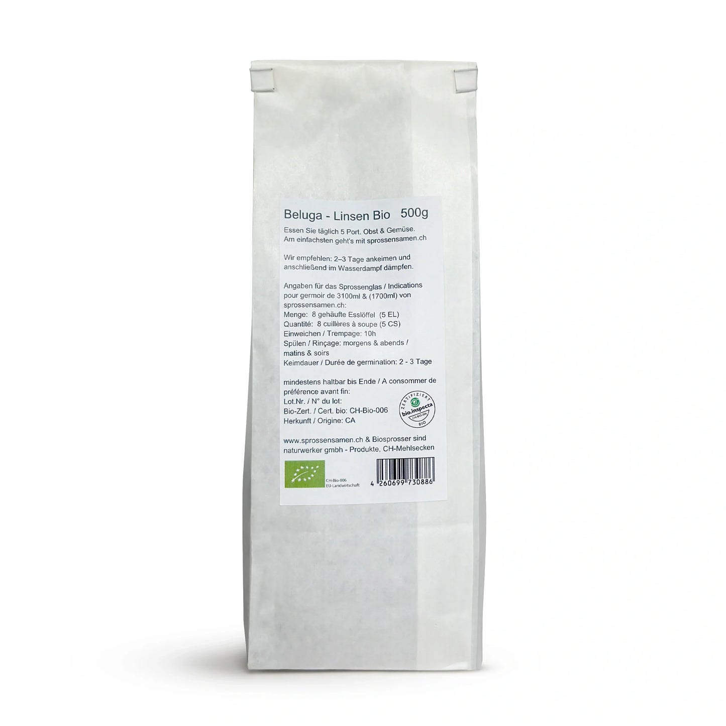 Bio Beluga-Linsen Sprossen – Keimsaat für Microgreens & Keimglas 500g