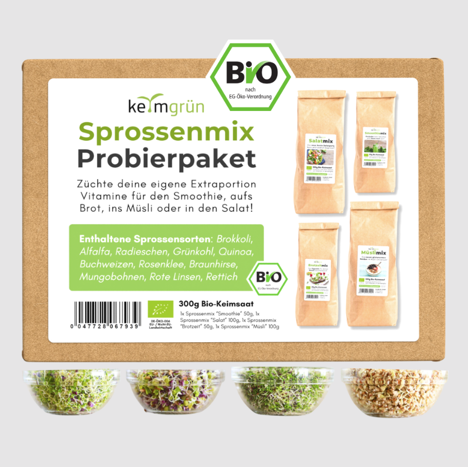 Sprossen Starterparket - Sprossenglas-Set + Bio-Sprossen-Mix nach Wahl