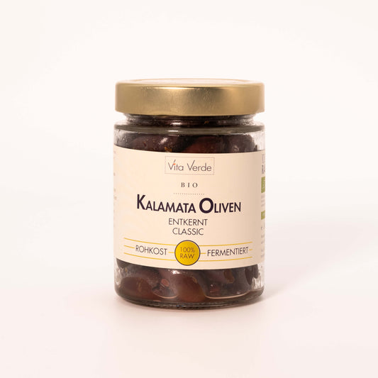 Vita Verde griechische Bio Kalamata Oliven ohne Kern in Olivenöl 180g